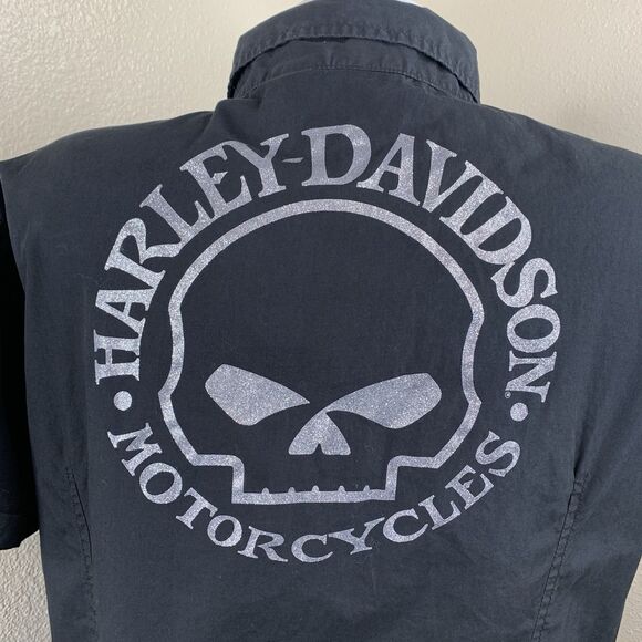Harley Davidson HD Black Short Sleeve Snap Button Shirt Sz 2XL Skull Sparkle - Picture 8 of 9